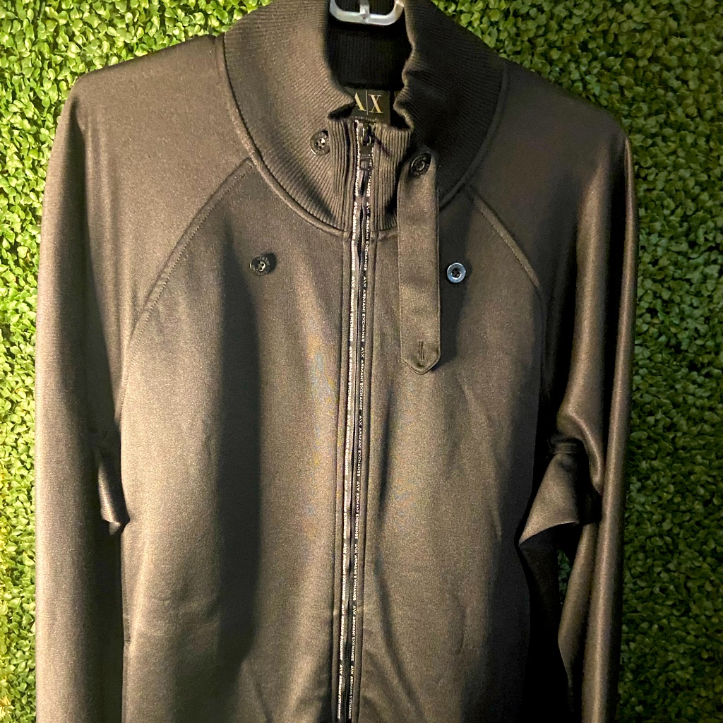 Armini Exchange Black Zip Up With Wording On The Back And Up The Front Zipper Xl
